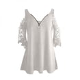 thumbnail image 4 of LoyisViDion Women'S Tops Long Sleeve Cold Shoulder Tops Ｖ-Neck Zipper Soild Hollow Out T-Shirt Casual Blouses Shirts White 4(S), 4 of 5