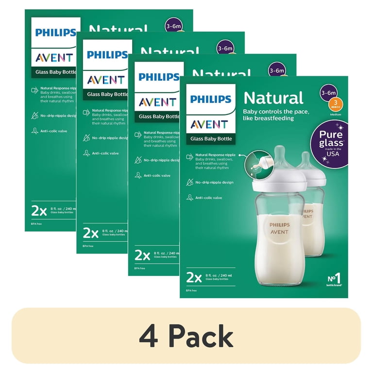 Philips Avent Natural Glass Baby Bottles, 8 oz, 2-Pack Medium Flow photo 1