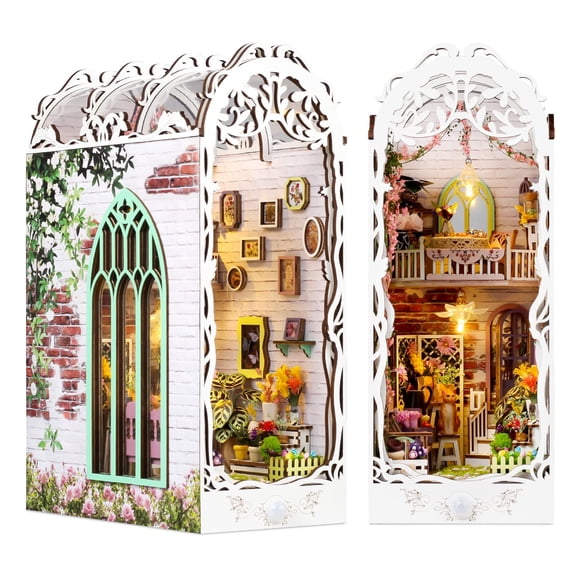 Kit de rincón para libros de bricolaje Foyucool Flower House con luz LED para mayores de 14 años