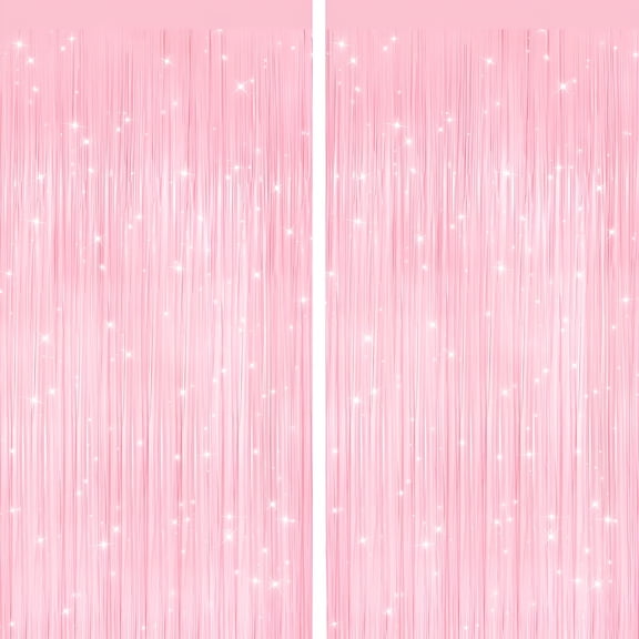 CCOCC 2 Pack Pastel Pink Metallic Tinsel Foil Fringe Curtains,Door Streamers Photo Booth Backdrop for Birthday Party,Tinsel Curtain Backdrop for Baby Shower Bachelorette Christmas Party Decorations