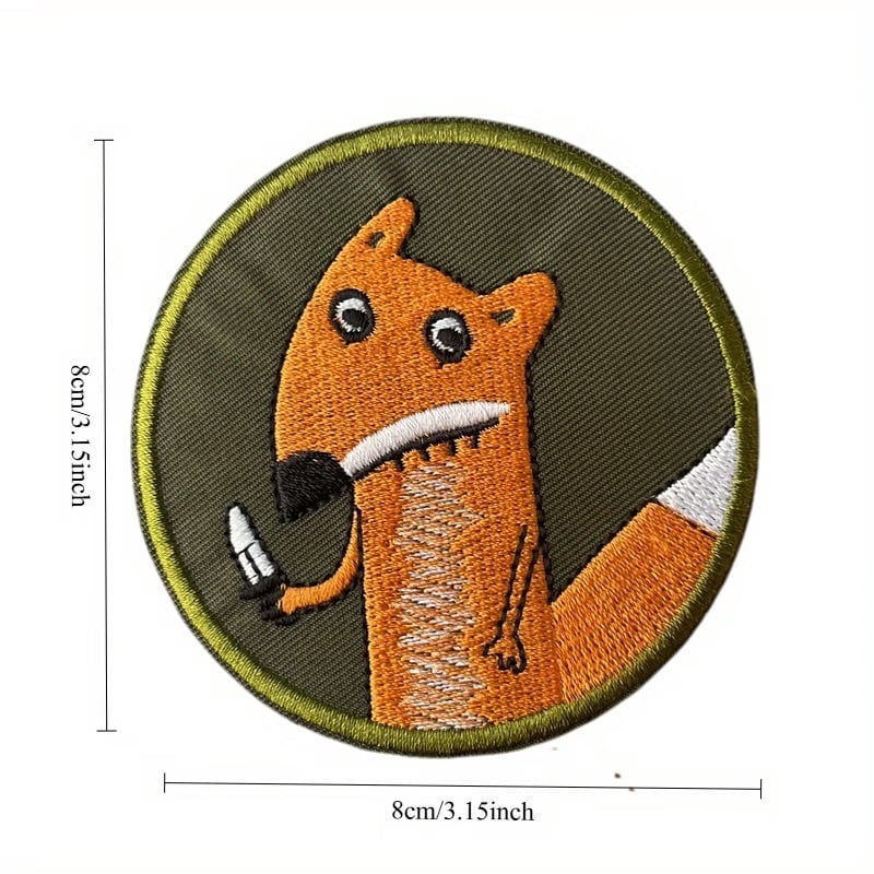 Fox with Knife Embroidered Tactical Patch - Military Morale Badge for Backpack and Hat Decoration