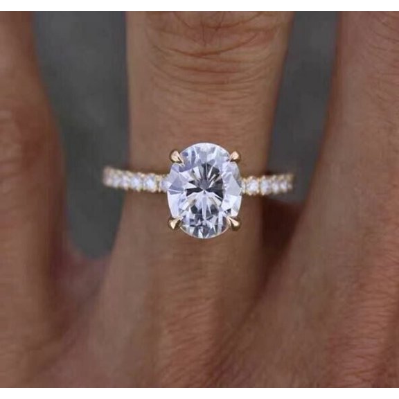 2.75Ct Oval Lab Created Diamond Engagement Ring Hidden Halo 14k Yellow Gold Plated