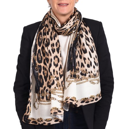 Roberto Cavalli Leopard Chain Design Silk Scarf Roberto Cavalli Leopard Chain Design Silk Scarf Print Cream