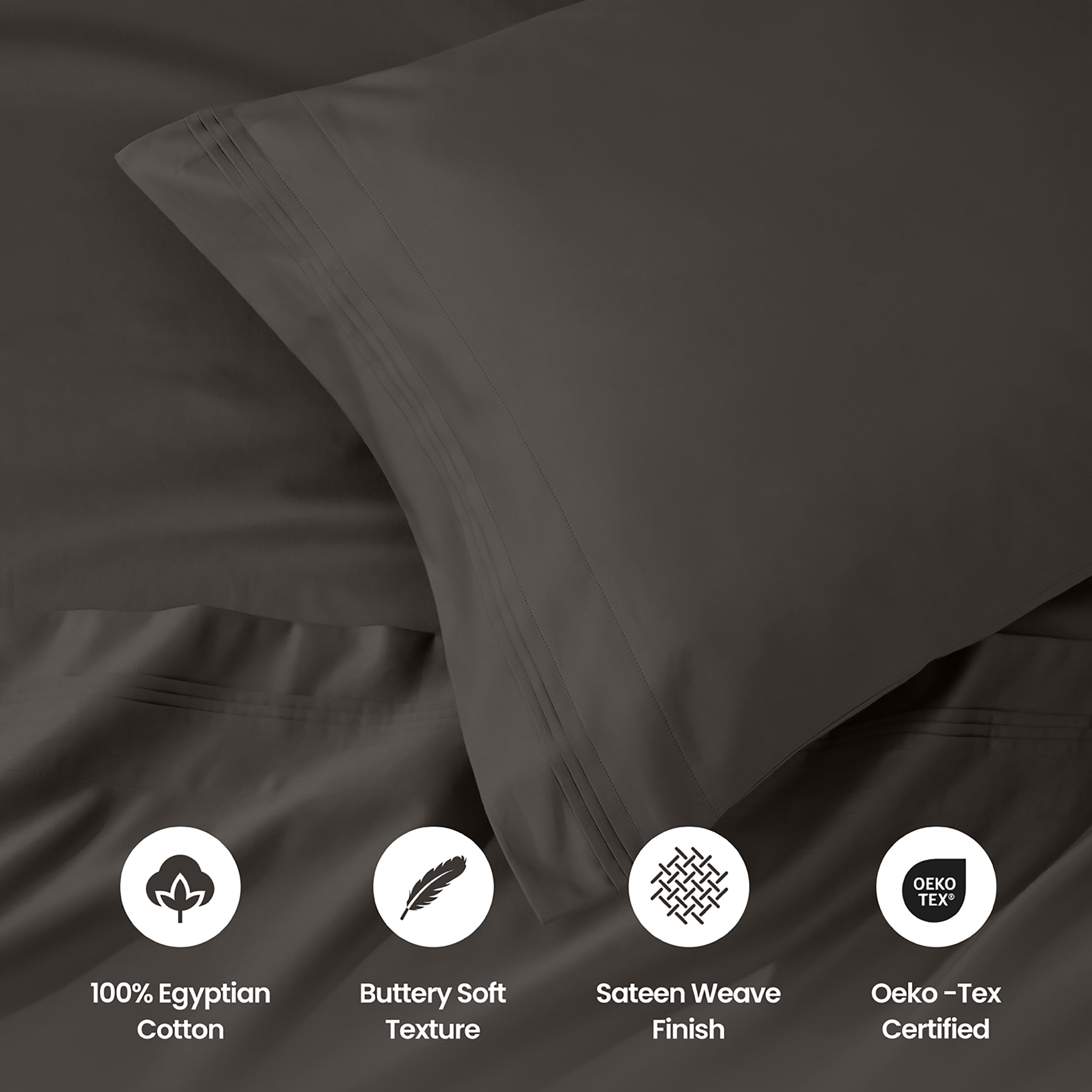 Superior 1000 Thread Count Egyptian Cotton Pillowcases Soft Breathable Set of 2, Charcoal, King