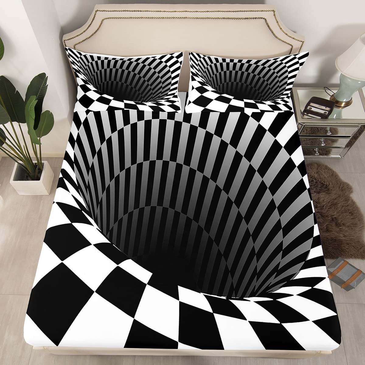 Swirl 3-in-1 Pillowcase Pillow Sham Part Bed Sheet Modern Bedroom 100% Cotton 