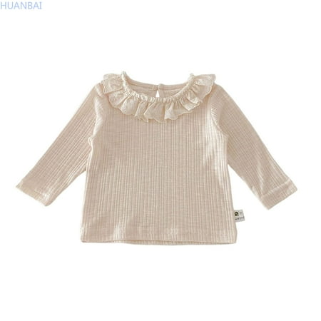 HUANBAI Autumn Long Sleeve Girls Blouse With Floral Lace Collar Cute Ruffle Trim Top For Toddler Girls Soft Comfortable Daily Wear Cute Top Tees 2-3 Years