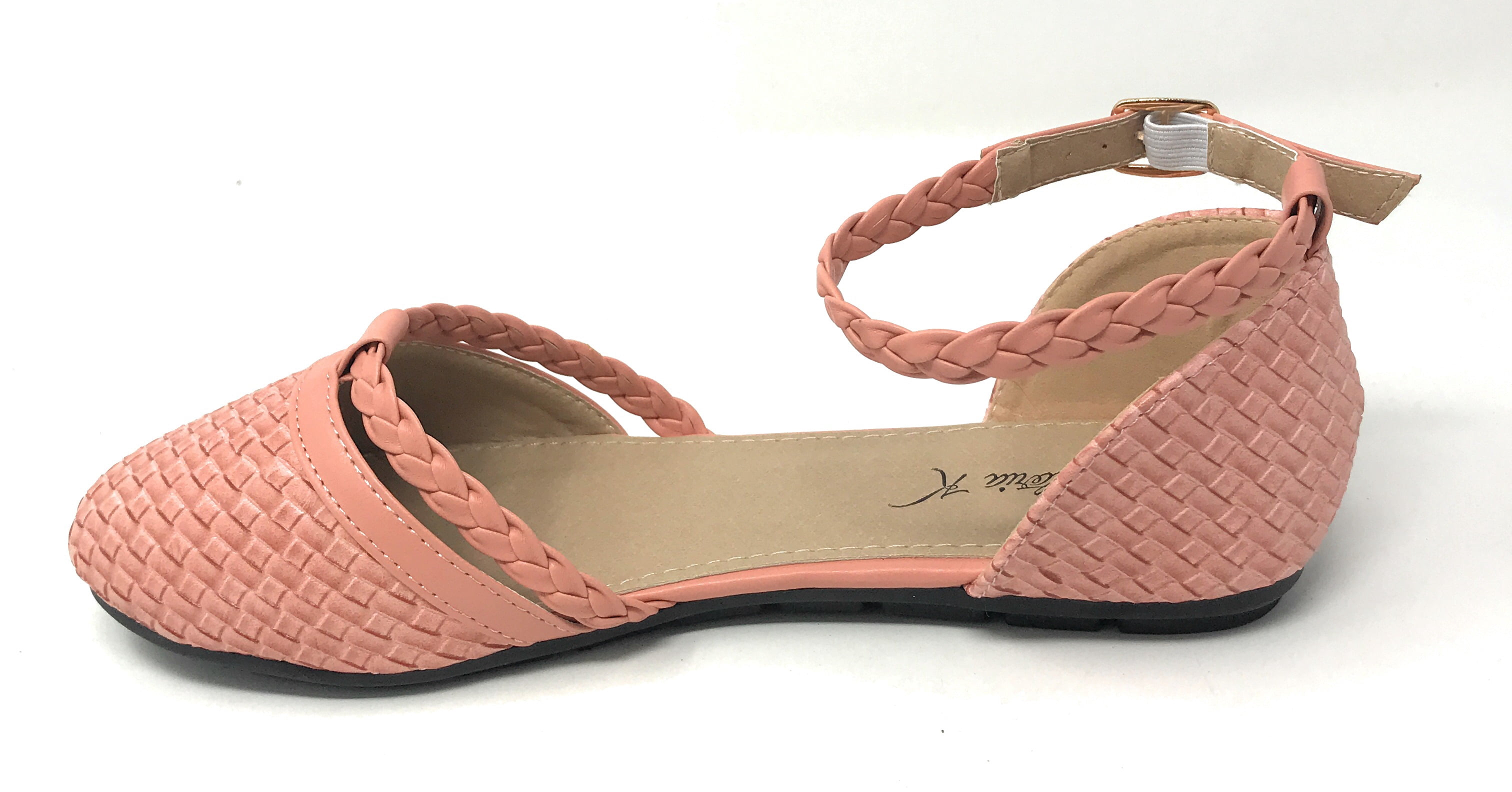 Victoria K Women's Basket Weave With Braid Straps Ballerina Flats