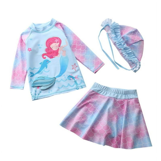 Baby/Toddler Girls Mermaid Swimsuit Rashguard Set Long Sleeve UPF 50+ ,CM25-7YT Size 6T