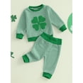 thumbnail image 4 of Baby Boys St Patricks Day Outfits 3 6 12 18 24 Months 2T 3T Toddler Boy Spring Clothes Long Sleeve Shamrock Embroidery Sweatshirt + Stripes Pants Set Fall Clothing, 4 of 9