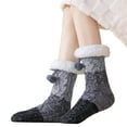 thumbnail image 4 of WMNTST Womens Fuzzy Socks With Grips Color Block Textured Crew Sock With Cute Pompoms Cozy Winter Socks, 4 of 5