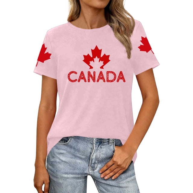 Gyexs T-Shirt Graphique Patriotique pour Femmes, Tenue d'Été Décontractée, Confortable, Manches Courtes, Col Rond (Rose et G)