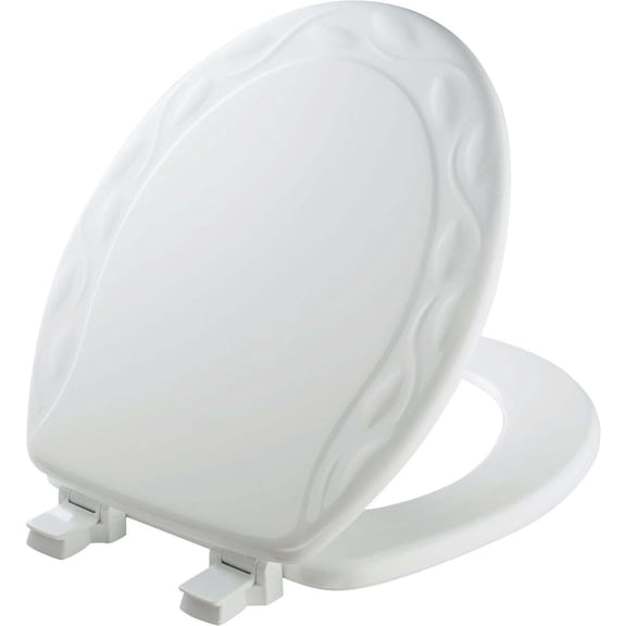 Mayfair Ivy Round Enameled Wood Toilet Seat in White with Stay·Tite