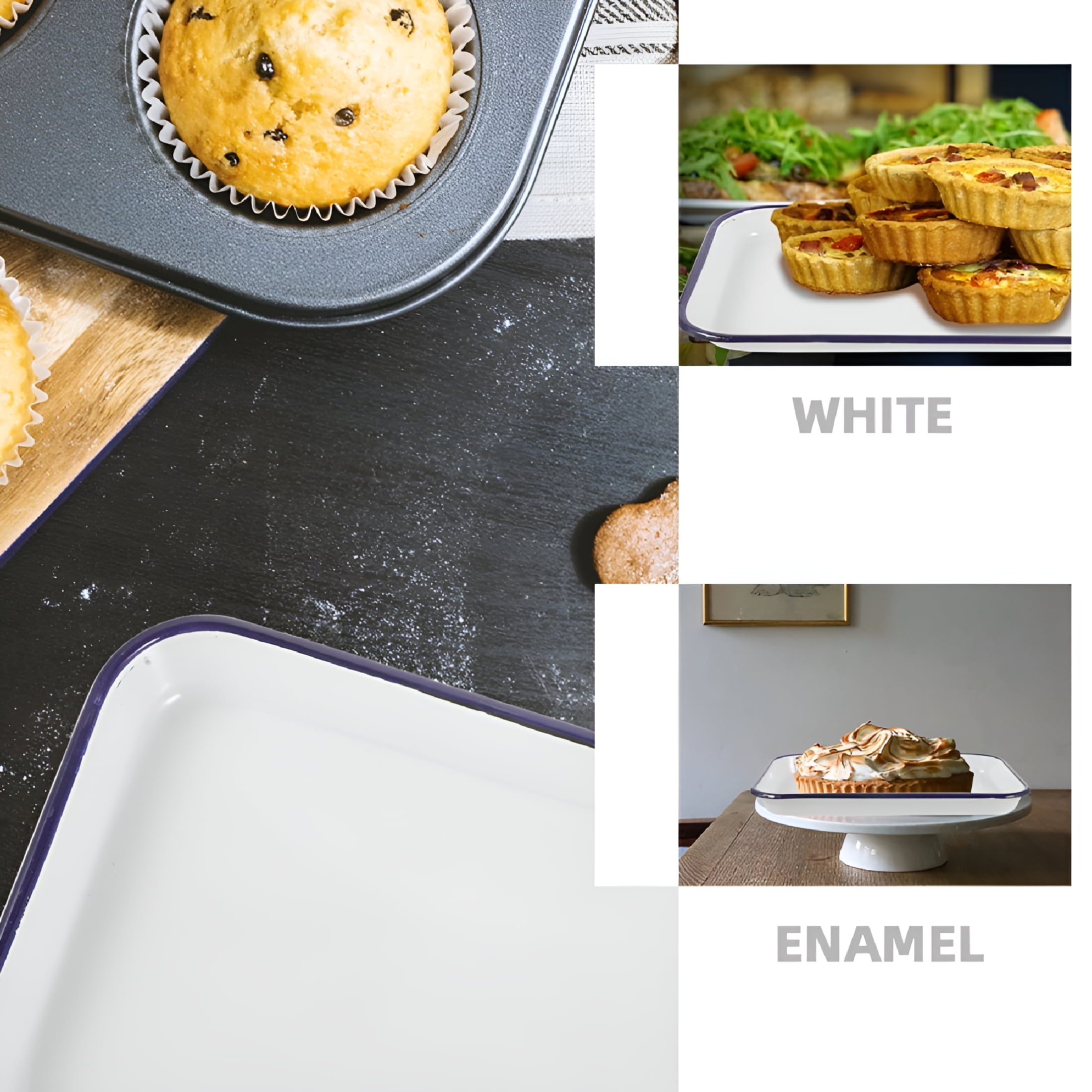 ACDANC Enamel Baking Sheet Pan - White Ceramic Cookie Sheet Non-stick Jellys Rolls Pan Rectangular Serving Tray Enamel Dish Pancake Oven Tray for Kitchen