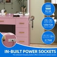 thumbnail image 5 of Dextrus 4 Drawers Makeup Desk with LED Mirror &  Power Strip, Pink, 5 of 10