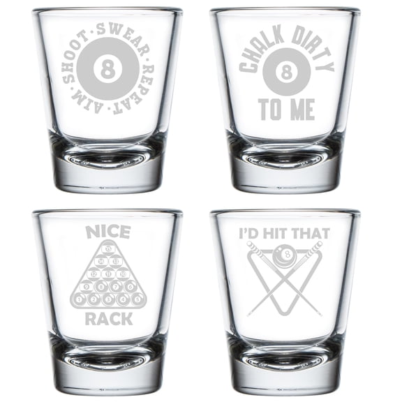 Set of 4 Shot Glasses 1.75oz Shot Glass Gift Funny Billards Pool Collection