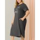 thumbnail image 2 of Women's Plus Size Nightgown Cat Print with Pocket Sleep Dress Sleepwear Dark Gray 2X, 2 of 6