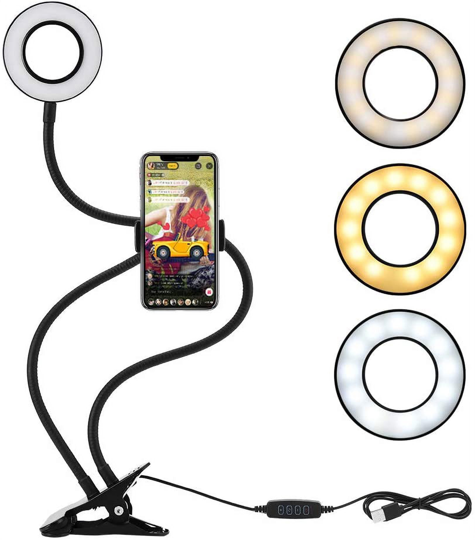 LEDGLE Selfie Ring Light for Live Stream Makeup and YouTube Video Upgraded Ring Light 360° Rotating with Cell Phone Holder Stand 3 Light Modes 10 Level Brightness