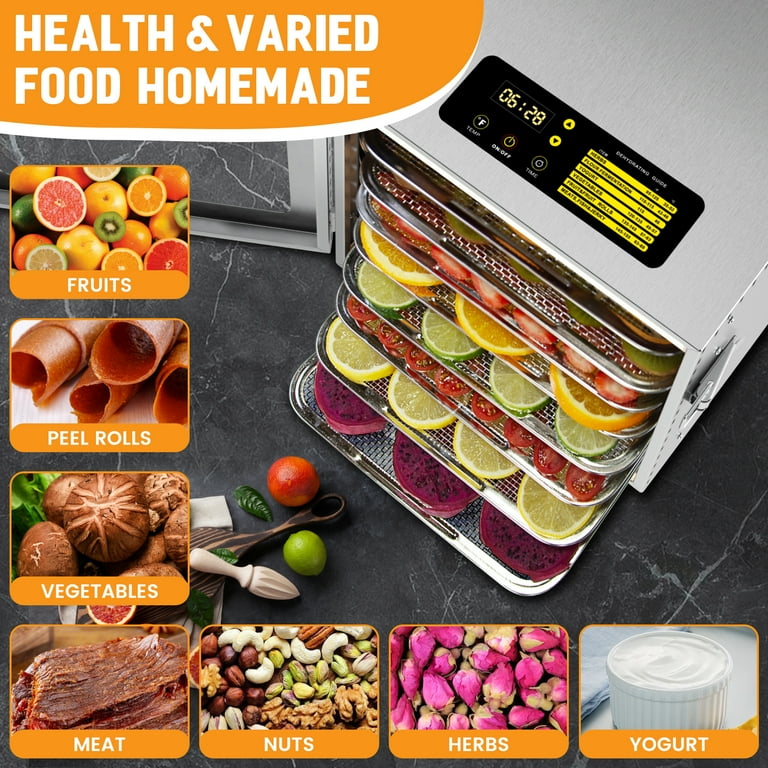 CERCKER Food-Dehydrator Machine 8 Trays Stainless Steel Fruit