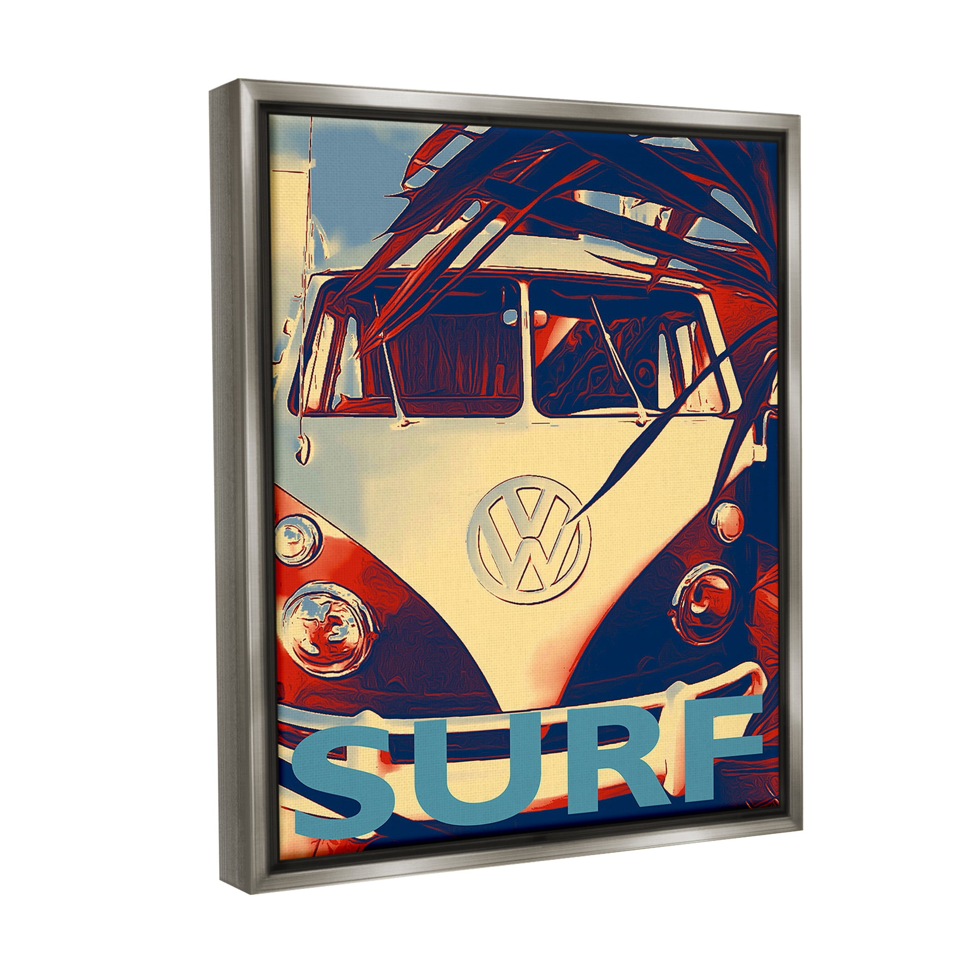 Stupell Industries Vintage Surf Van Transportation Painting Gray Floater Framed Canvas Art Print Wall Art, 25 x 31