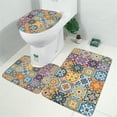 thumbnail image 2 of Blue Boho Bohemia Floral Geometric Pattern Bathroom Rugs Sets 3 Piece,Toilet Cover Set,Absorbent Non Slip Bathroom Mats Sets with U-Shaped Contour Rug Toilet Rug Set, 2 of 5