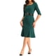 thumbnail image 4 of Vestido de oficina para mujeres Inspire Chic, con cuello cuadrado, hasta la rodilla, con cinturón, color verde oscuro-1, 4 of 6