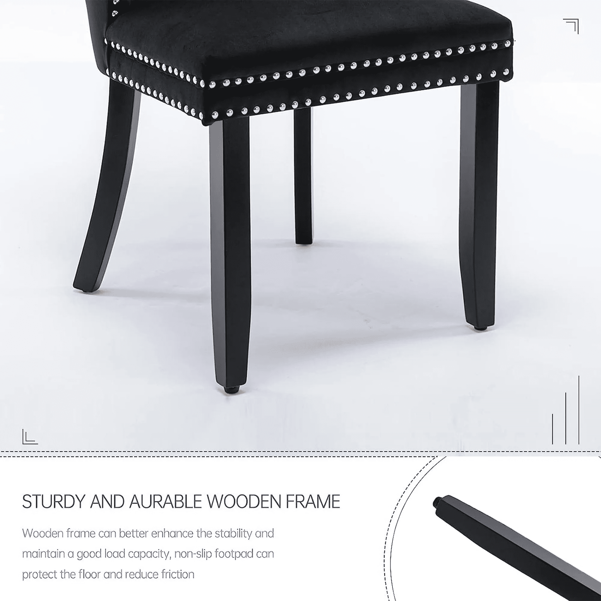 Dining Chairs Set of 2, Upholstered High-End Tufted Dining Room Chair with Back Ring and Nailhead Trim, Modern Velvet Kitchen Chairs with Solid Wood Legs for Kitchen, Home,Black
