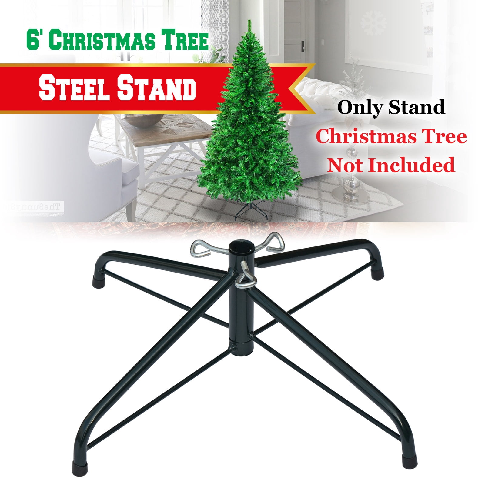 Sunrise Steel Base Metal Stand for 5/6/7/7.5ft Christmas Tree Xmas Decor (Green, for 6ft Tree)