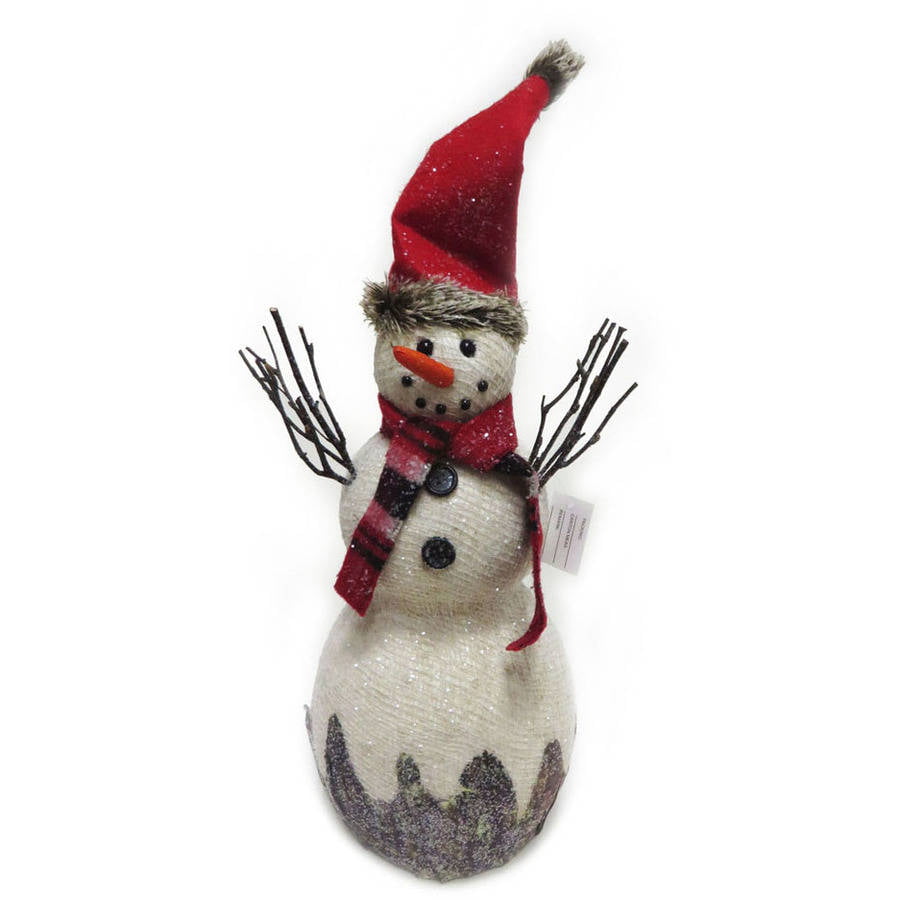 NEW HOLIDAY TIME SNOWMAN RED HAT SPARKLE EYES 11 INCHES CUTE 