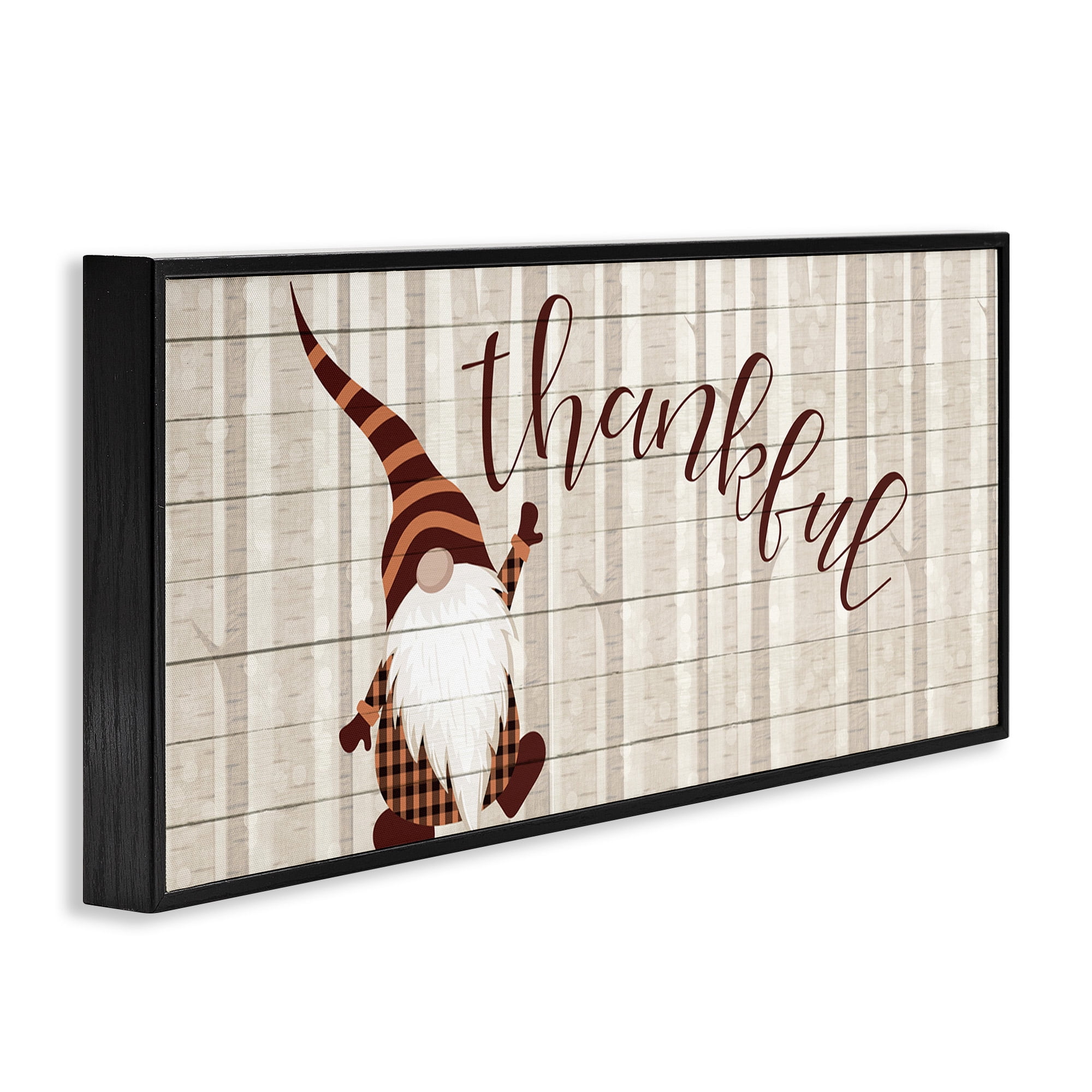 Stupell Industries Thankful Harvest Forest Gnome Fairy Tales & Fantasy Painting Black Framed Art Print Wall Art, 30 x 13