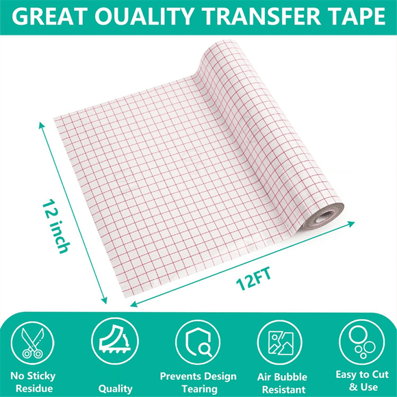 Clear Vinyl Transfer Paper Tape Roll-Red Alignment Grid Clear,Transfer Paper for Silhouette Cameo (12Inch X 15 Ft)