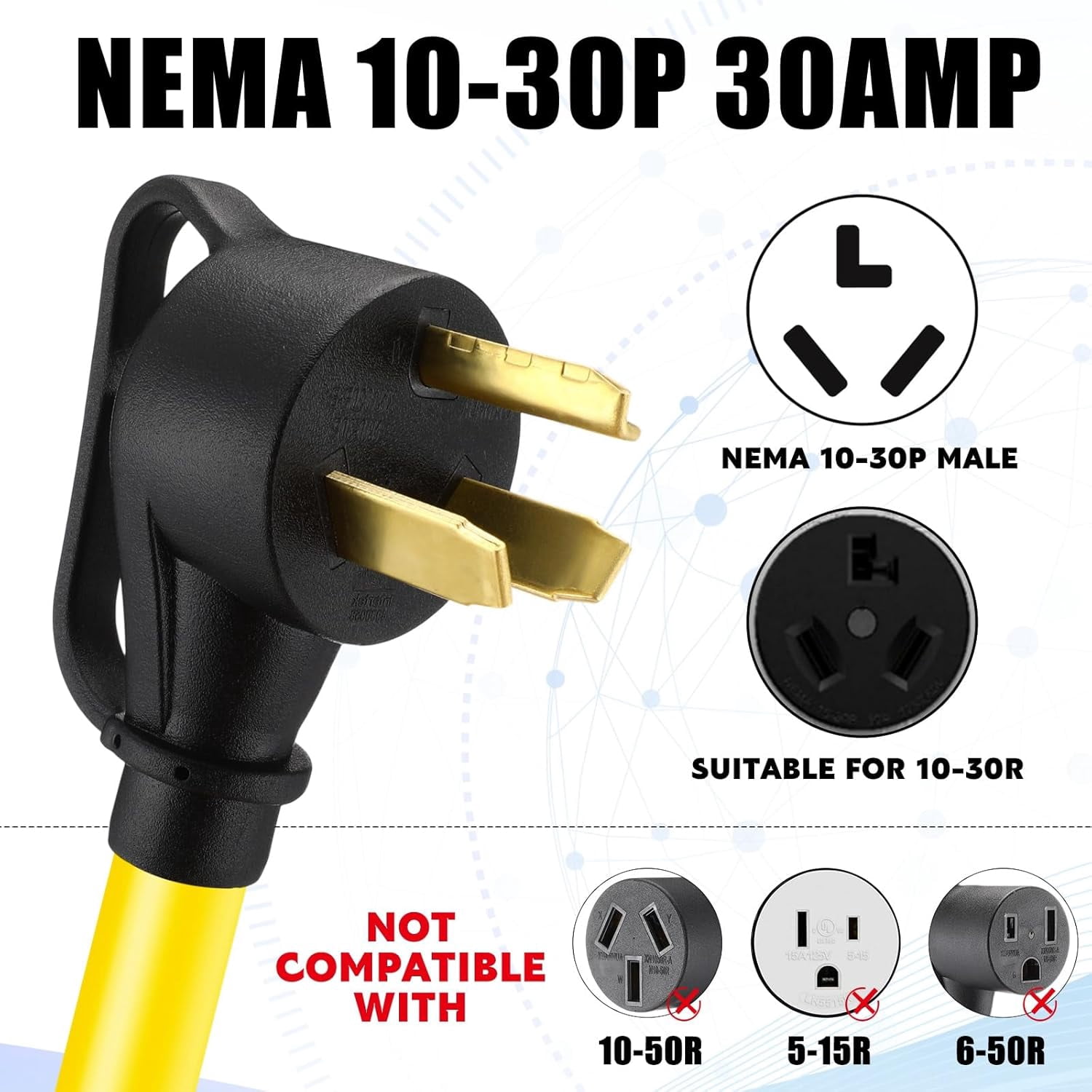 3 ft Dryer Adapter 4 Prong to Prong Convert Cord Compatible with Nema 10-30p Plug 14-30r Receptacle 3male Female Outlet 10 Awg STW Etl Listed(Yellow)