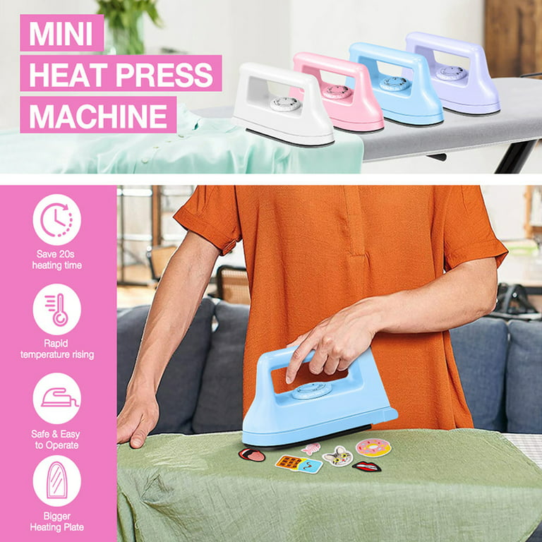  Mini Craft Iron Machine,Blue Small Electric Heat Press Iron  Portable Handy Travel For Heating Transfer Vinyl Projects,Clothes Shoes  Bags Hats