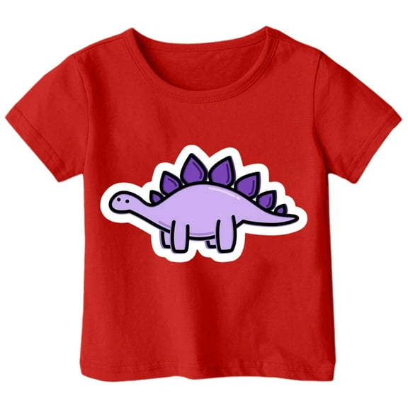 Tisuna Tees For Girls Child Cute Dinosaur Print Short Sleeve Crew Neck Shirts Fashion Loose Little Kids Summer Pullover Tops Red Size 6-7 Years