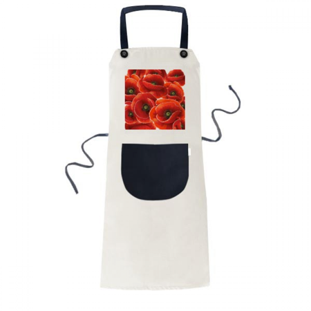 

Red Flowers Corn Bespread Apron Adjustable Bib Cotton Linen BBQ Kitchen Pocket Pinafore