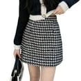thumbnail image 1 of Falda lápiz de línea A, falda ajustada elegante con estampado de pata de gallo y talle alto por encima de la rodilla para mujer, 1 of 8