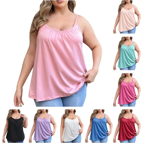 Bovxnpu Womens Plus Size Tops, Plus Size Tank Tops for Women Summer Sleeveless Crew Neck T-Shirts Tops Casual Tees Tunics Shirts Cami Tops M