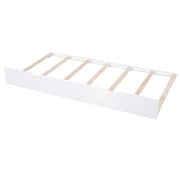 Euroco Full Size Wood Platform Bed with Trundle, Flexible 4-Tier Shelf in Headboard for Kids, White