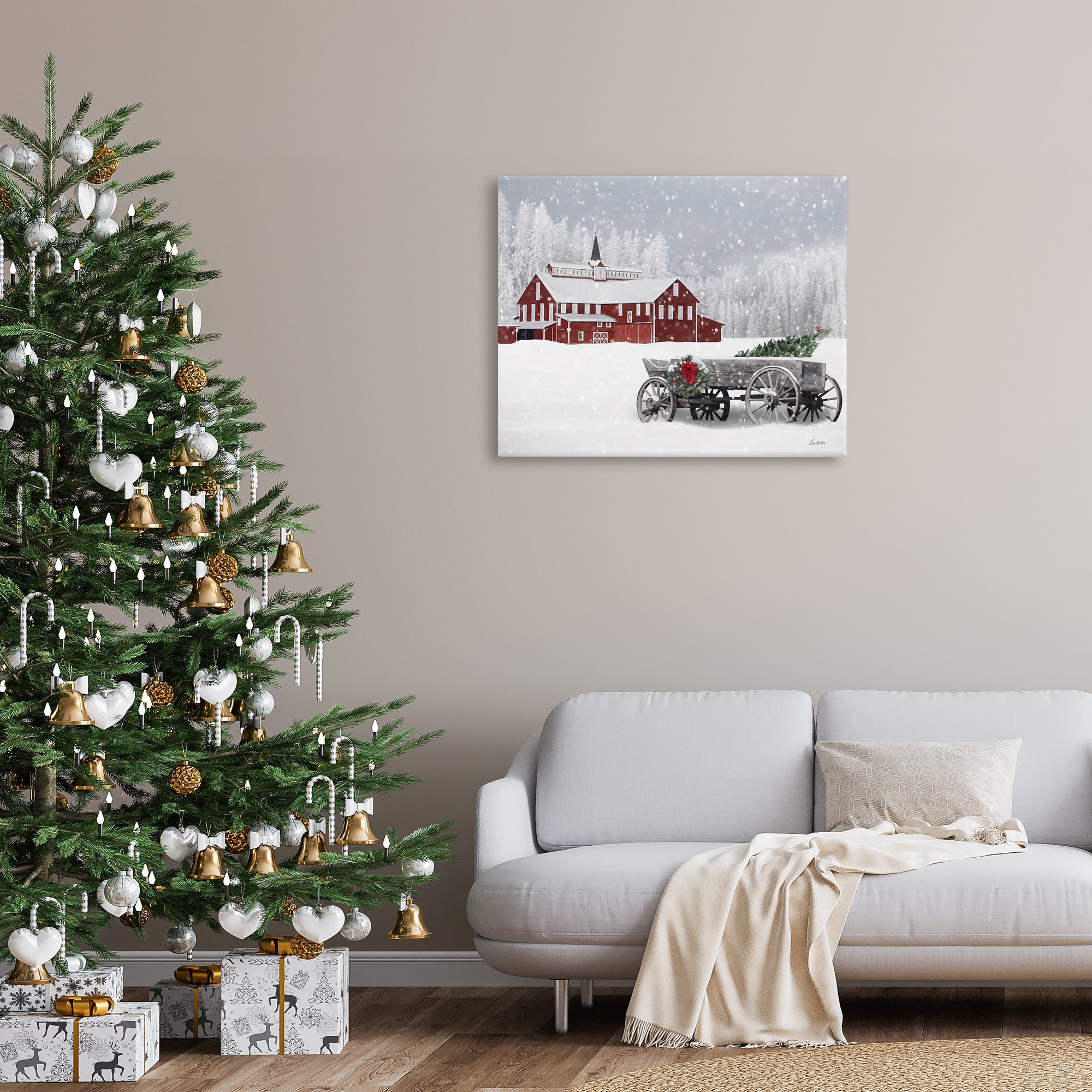 Stupell Industries Winter Wagon Scene Holiday Painting Gallery Wrapped Canvas Art Print Wall Art, 40 x 30