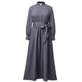 thumbnail image 3 of Women's Nun Costume Long Sleeve Clergy Dress Maxi Length with Waist Tie and Collar for Halloween Cosplay Theatrical Roleplay Outfit Religious Habit Dress Up, 3 of 6