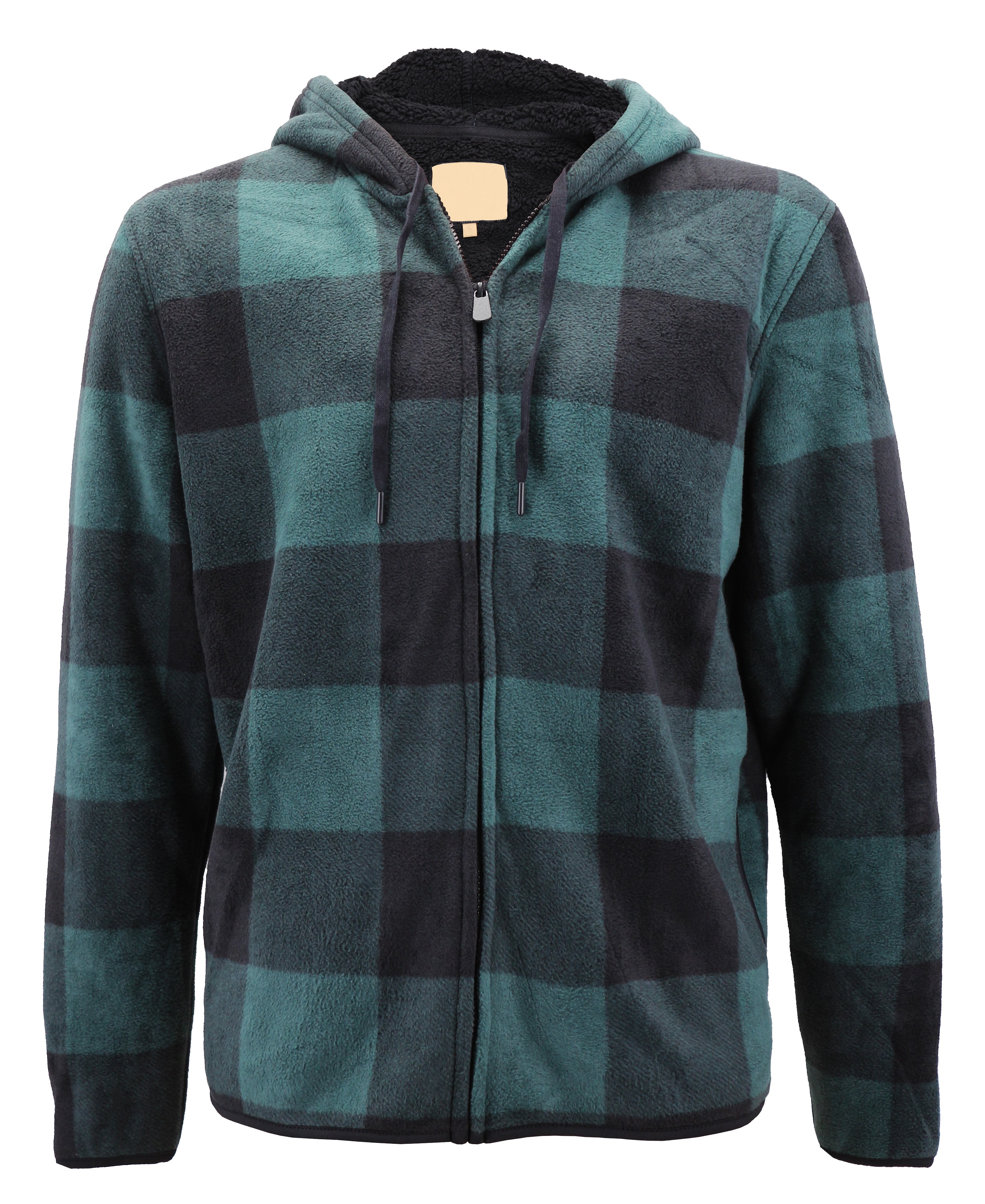 Men’s Fleece Zip Up Hooded Sweatshirt Plaid Soft Sherpa Lined ...