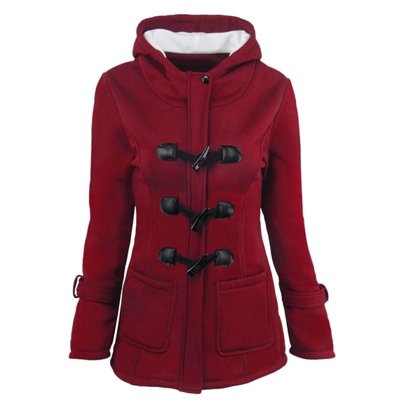 Women Fleece Jacket With Hood Fashion Horn Button Winter Warm Thicken Coat Long Soft Windbreaker Insulated Overcoat