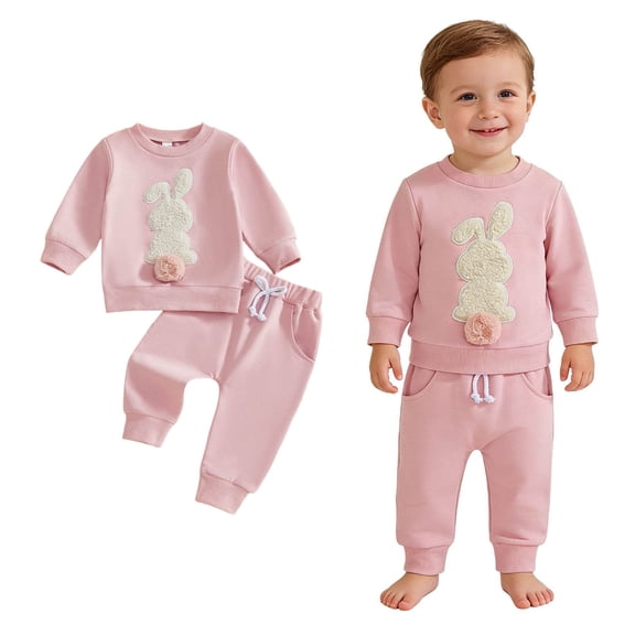 Easter Outfit for Toddler Boy Long Sleeve Bunny Embroidered Pullover Top and Pants 2 Piece Outfit Set 2-3 Years Girls Clothes
