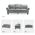 thumbnail image 4 of Genuine Leather 3 Seater Sofa with Rolled Arms Nailhead Trims Solid Wooden Legs Living Room Reading Sage, 4 of 8