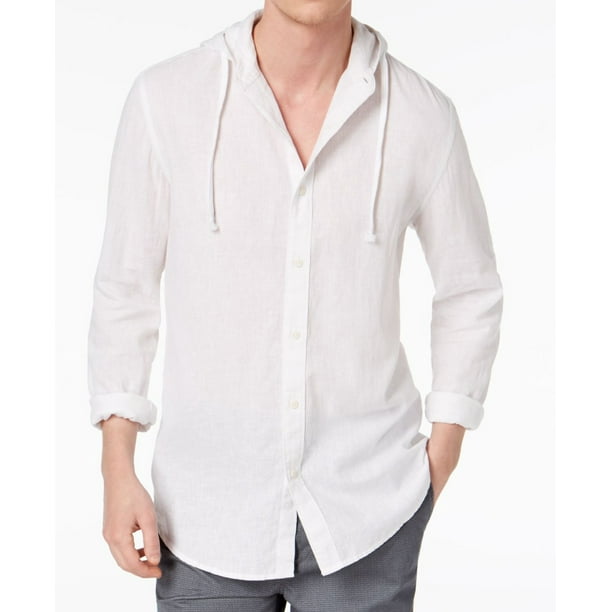 American Rag Mens Bright Hooded Linen Button Front Shirt XL Walmart