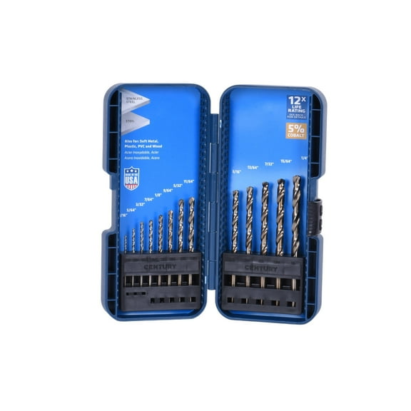 Century Drill & Tool, 26713, 13 PC Set,Jobber Drill Bit,ProGrade, Cobalt Steel, High Speed Drill Bit Pack