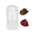 thumbnail image 2 of dPois Womens Hippie 70s Fringe Trim Vest Jackets Faux Suede Tassels Fringe Vest with Bandanna Cowboy White S, 2 of 7