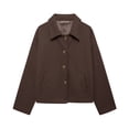 thumbnail image 3 of Womens Cropped Pea Coat Casual Button Down Short Jackets Fall Winter Outerwear Dark Coffee M, 3 of 9