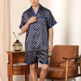 thumbnail image 4 of SWSMCLT Men's 2 Piece Pajamas Lightweight Shorts Printed Silky Summer Casual Soft Pj Set Short Sleeve Dark Blue X-Large, 4 of 4