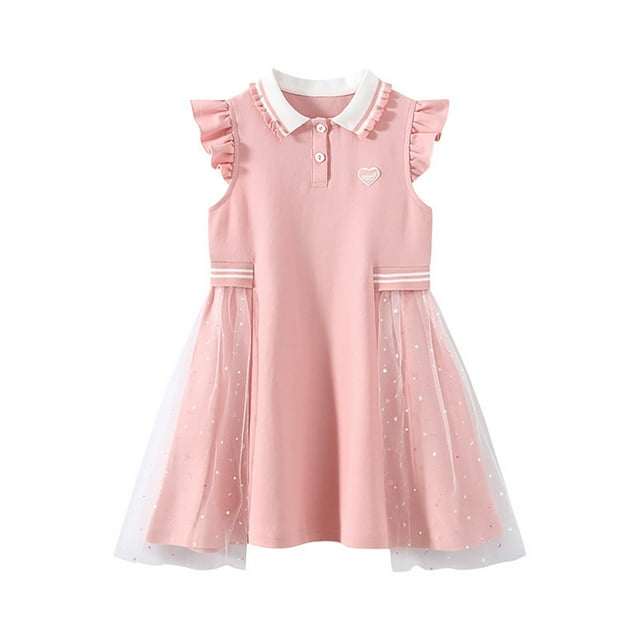 Wdgfv Robe Fille avec Insert Col Jupe Polyvalente Élégante Fête Anniversaire Célébration Tenue Décontractée Élégante Rose 6-7 Ans