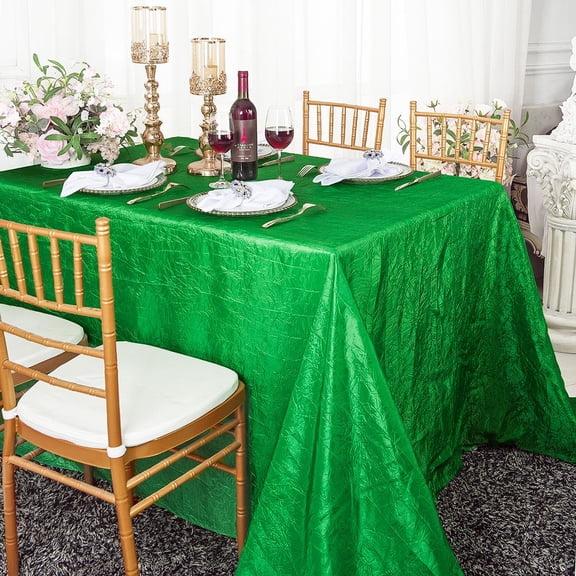 Wedding Linens Inc. 90"x132" Rectangular Seamless Crushed Crinkle Taffeta Tablecloth - Emerald Green